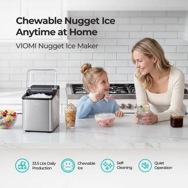 Alt view image 2 of 7 - Countertop Nugget Ice Maker, Chewable Pebble & Pellet Ice Machine | Stainless Steel Housing, Self-Cleaning Function, 33.5lbs Daily Production, Perfect for Home, Kitchen, Bar, RV, Party