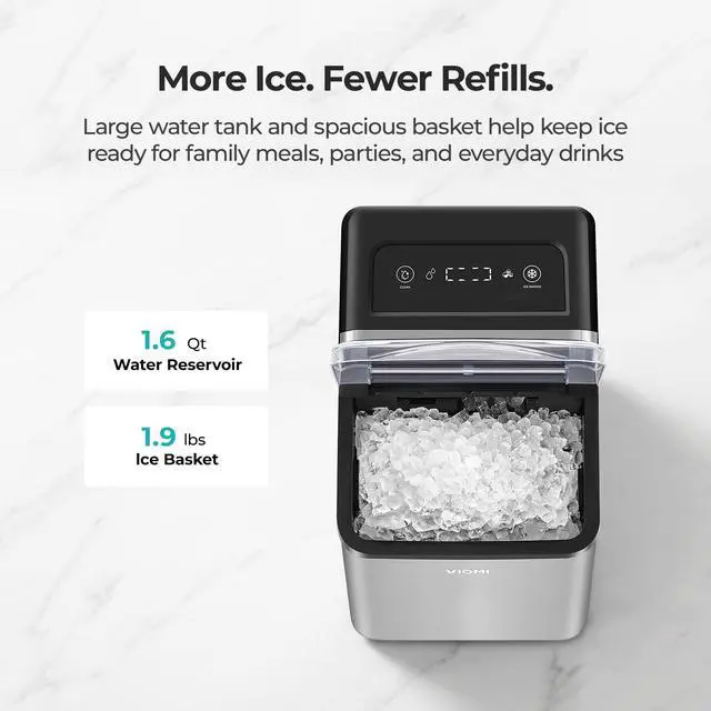 Alt view image 3 of 7 - Countertop Nugget Ice Maker, Chewable Pebble & Pellet Ice Machine | Stainless Steel Housing, Self-Cleaning Function, 33.5lbs Daily Production, Perfect for Home, Kitchen, Bar, RV, Party
