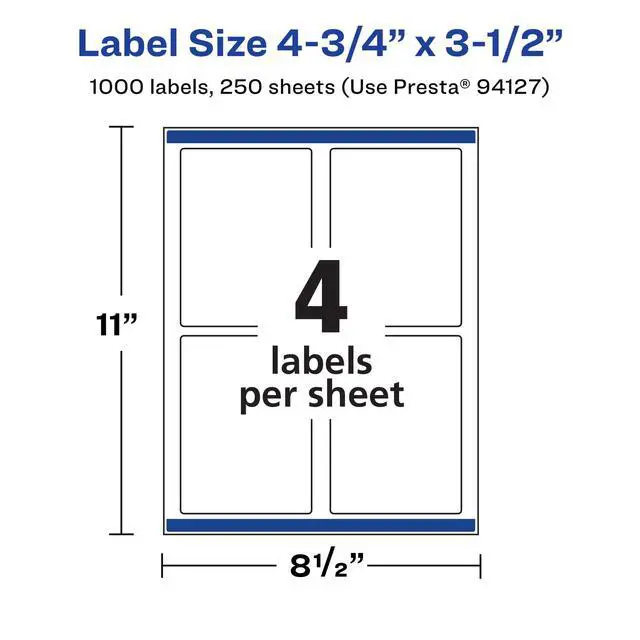 Alt view image 5 of 6 - ® Matte White Rectangle Labels, Sure Feed® Technology, 4.75" x 3.5", 1000 Labels, Print-to-The-Edge, Laser/Inkjet Printable
