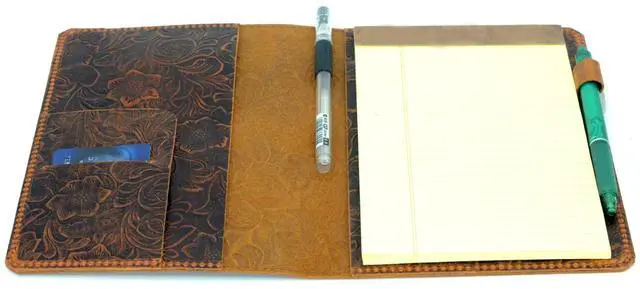 Main image of Leather Cover Compatible With Tops The Legal Pad Writing Pads 8.5" x 11.75", Legal Rule, Notebooks Distressed Genuine Leather Cover, Flower Brown