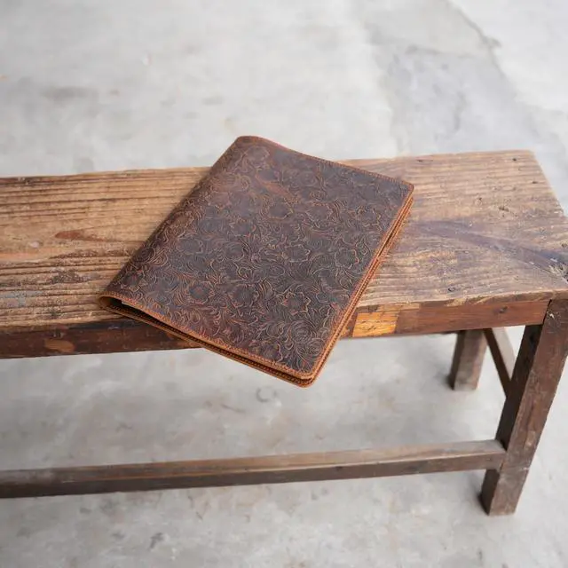 Alt view image 3 of 5 - Leather Cover Compatible With Tops The Legal Pad Writing Pads 8.5" x 11.75", Legal Rule, Notebooks Distressed Genuine Leather Cover, Flower Brown