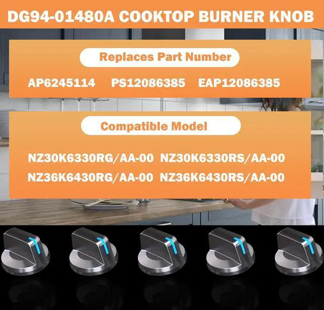 Alt view image 4 of 7 - 5 Pcs DG94-01480A for Samsung Stove Knob Replacement Parts, Compatible with Samsung Smart Electric Cooktop Burner NZ36K6430RG/AA-00,NZ30K6330RG/AA-00,NZ30K6330RS/AA-00,NZ36K6430RS/AA-00