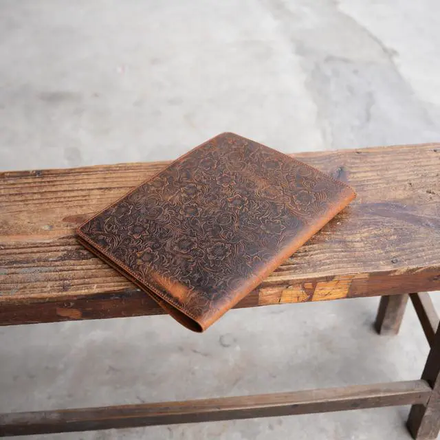 Alt view image 4 of 5 - Leather Cover Compatible With Tops The Legal Pad Writing Pads 8.5" x 11.75", Legal Rule, Notebooks Distressed Genuine Leather Cover, Flower Brown