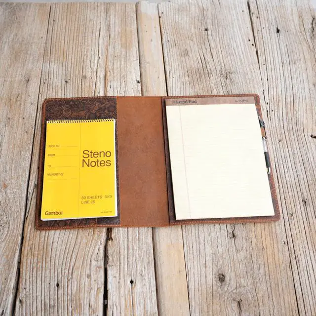 Alt view image 5 of 5 - Leather Cover Compatible With Tops The Legal Pad Writing Pads 8.5" x 11.75", Legal Rule, Notebooks Distressed Genuine Leather Cover, Flower Brown