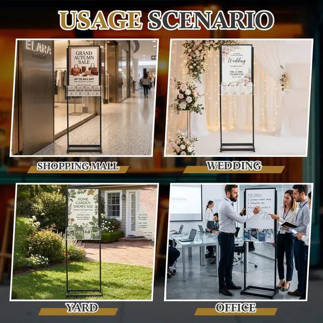 Alt view image 5 of 6 - 18" x 24" Metal Poster Sign Holder Floor Stand with 4 Pocket Acrylic Brochure Holder 4x9 Floor Standing Double Side Slide in Heavy Duty 63" H Non Slip for Display Outdoor Indoor Store (Black)