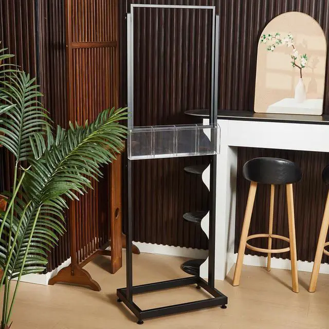 Alt view image 6 of 6 - 18" x 24" Metal Poster Sign Holder Floor Stand with 4 Pocket Acrylic Brochure Holder 4x9 Floor Standing Double Side Slide in Heavy Duty 63" H Non Slip for Display Outdoor Indoor Store (Black)