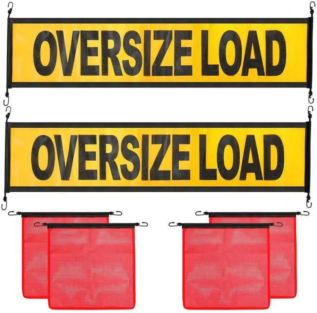 Main image of Oversize Load Signs for Trucks 2 Pack Oversized Loaded Banner,4 Red Flag Warning with Bungee Hook Products with Metal Hooks and Stretch Cord for Guard Vehicles, Cars, Trucks,18" x 84"(Flag and Banner)