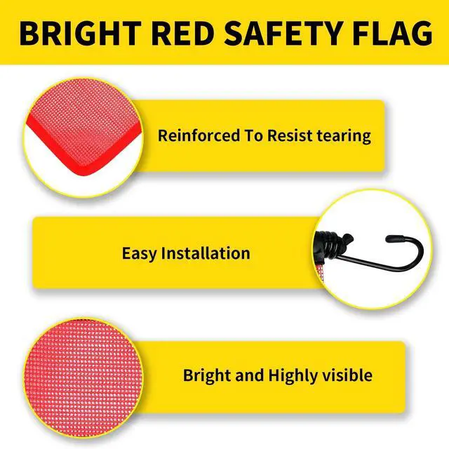Alt view image 4 of 7 - Oversize Load Signs for Trucks 2 Pack Oversized Loaded Banner,4 Red Flag Warning with Bungee Hook Products with Metal Hooks and Stretch Cord for Guard Vehicles, Cars, Trucks,18" x 84"(Flag and Banner)