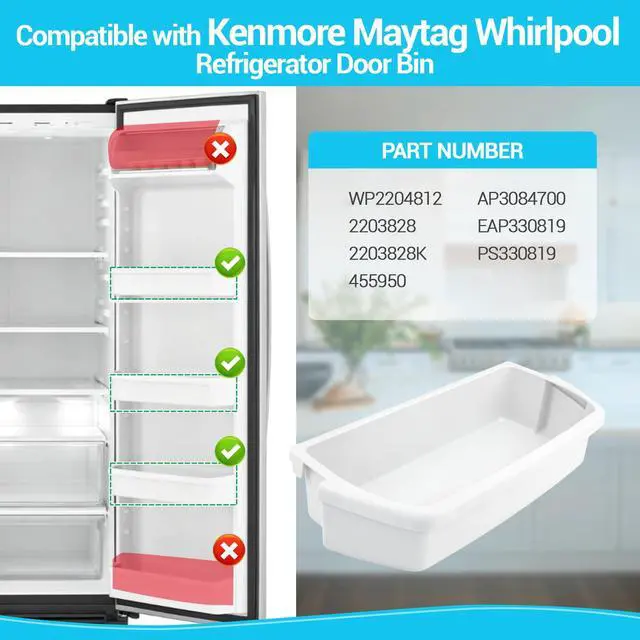 Alt view image 2 of 7 - WP2203828 Refrigerator Door Shelf Bin, 2203828K, 2203828 Right Door Bin Compatible with Whirlpool Refrigerator, Right Refrigerator Cantilever Door Bin Fit for ken-more