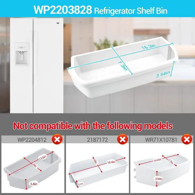 Alt view image 3 of 7 - WP2203828 Refrigerator Door Shelf Bin, 2203828K, 2203828 Right Door Bin Compatible with Whirlpool Refrigerator, Right Refrigerator Cantilever Door Bin Fit for ken-more