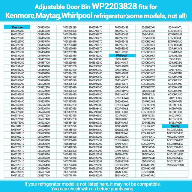Alt view image 7 of 7 - WP2203828 Refrigerator Door Shelf Bin, 2203828K, 2203828 Right Door Bin Compatible with Whirlpool Refrigerator, Right Refrigerator Cantilever Door Bin Fit for ken-more