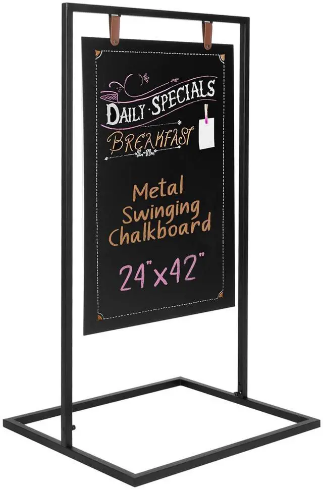 Main image of Metal A Frame Sign, Chalkboard Sidewalk Sign - 24x42 in Outdoor | Double Sided Magnetic Chalkboard, Swinging Sandwich Board Signs, Includes Chalk & Eraser - For Businesses - Black
