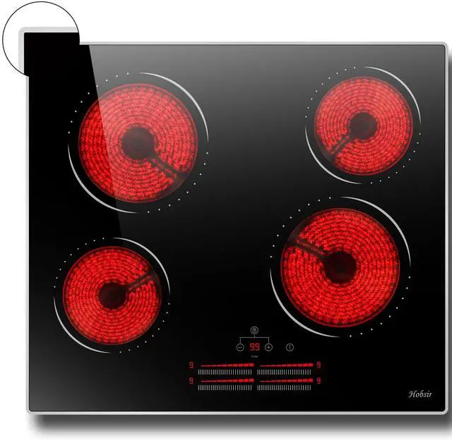Main image of Hobsir 24 Inch Electric Cooktop 4 Burner 6000W, 24" Radiant Electric Stove Top, Built-in Ceramic Stove Top with Sliding Control, Timer, Safety Lock, 9 Power Levels, 220V-240V Hard Wire (No Plug)