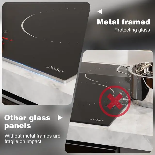 Alt view image 2 of 7 - Hobsir 24 Inch Electric Cooktop 4 Burner 6000W, 24" Radiant Electric Stove Top, Built-in Ceramic Stove Top with Sliding Control, Timer, Safety Lock, 9 Power Levels, 220V-240V Hard Wire (No Plug)