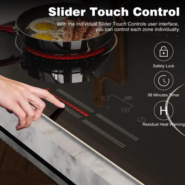 Alt view image 4 of 7 - Hobsir 24 Inch Electric Cooktop 4 Burner 6000W, 24" Radiant Electric Stove Top, Built-in Ceramic Stove Top with Sliding Control, Timer, Safety Lock, 9 Power Levels, 220V-240V Hard Wire (No Plug)