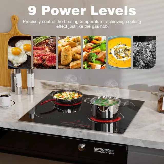 Alt view image 3 of 7 - Hobsir 24 Inch Electric Cooktop 4 Burner 6000W, 24" Radiant Electric Stove Top, Built-in Ceramic Stove Top with Sliding Control, Timer, Safety Lock, 9 Power Levels, 220V-240V Hard Wire (No Plug)