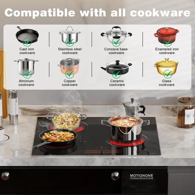 Alt view image 5 of 7 - Hobsir 24 Inch Electric Cooktop 4 Burner 6000W, 24" Radiant Electric Stove Top, Built-in Ceramic Stove Top with Sliding Control, Timer, Safety Lock, 9 Power Levels, 220V-240V Hard Wire (No Plug)