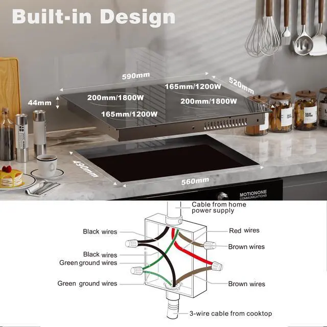 Alt view image 7 of 7 - Hobsir 24 Inch Electric Cooktop 4 Burner 6000W, 24" Radiant Electric Stove Top, Built-in Ceramic Stove Top with Sliding Control, Timer, Safety Lock, 9 Power Levels, 220V-240V Hard Wire (No Plug)
