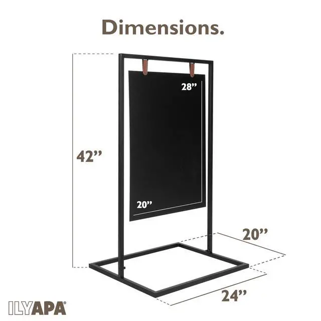 Alt view image 2 of 6 - Metal A Frame Sign, Chalkboard Sidewalk Sign - 24x42 in Outdoor | Double Sided Magnetic Chalkboard, Swinging Sandwich Board Signs, Includes Chalk & Eraser - For Businesses - Black