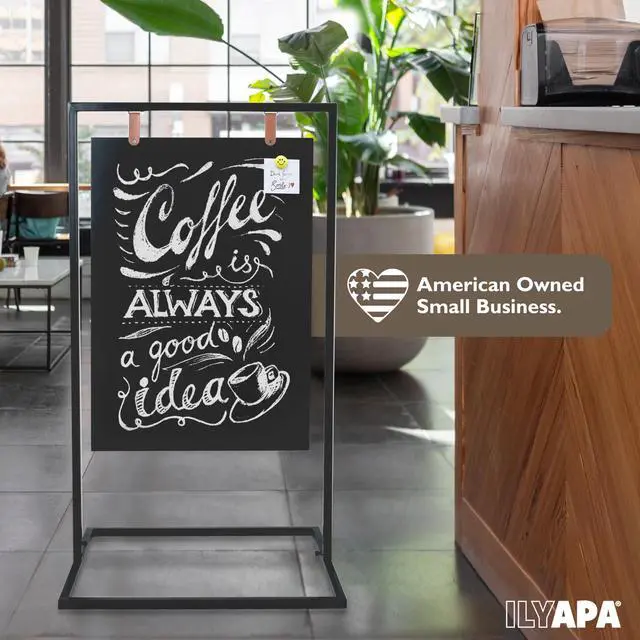 Alt view image 4 of 6 - Metal A Frame Sign, Chalkboard Sidewalk Sign - 24x42 in Outdoor | Double Sided Magnetic Chalkboard, Swinging Sandwich Board Signs, Includes Chalk & Eraser - For Businesses - Black