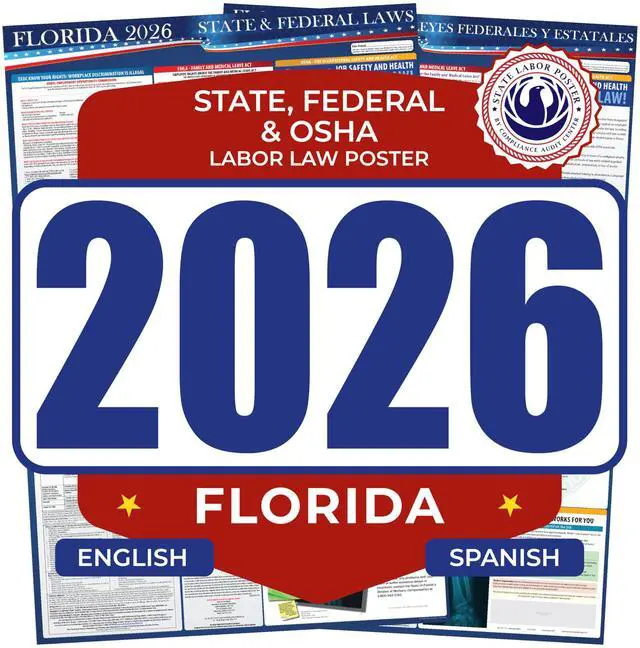 Main image of 2026 Florida State & Federal Mandatory Labor Law Poster, OSHA Compliant (English Spanish Combo)