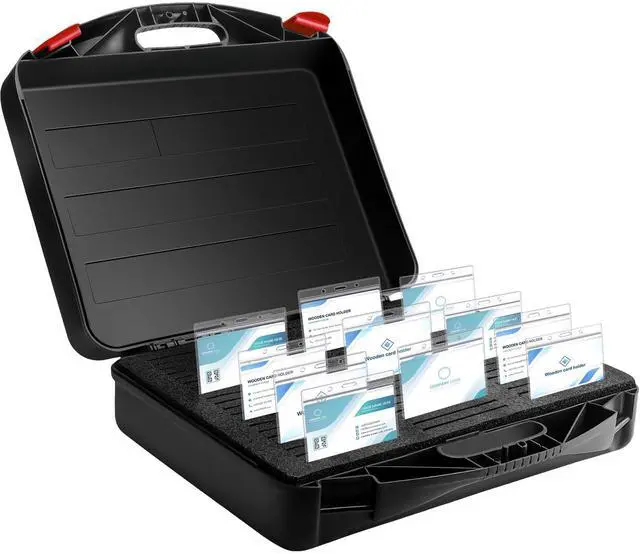 Main image of Name tag Organizer Storage Box Name Badge Holder Organizer Tray Holds 60 id Badge tag with 2 Click to Lock for Office School Business, 17.4 x 16.1 x 5.8 Inch(1 Pcs)