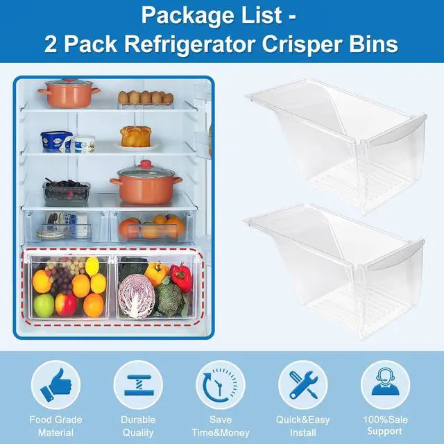 Alt view image 6 of 7 - 2 PACK Upgrade 240337103 Refrigerator Crisper Drawer Replacement | for Frigidaire Kenmore Refrigerator Drawer Replacement, Frigidaire Drawer Replacement for AP2115741, 240337100, 240337102