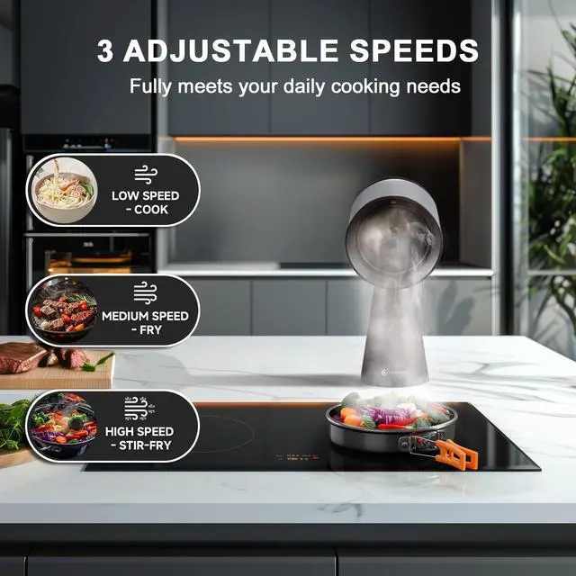 Alt view image 3 of 7 - Portable Range Hood, 3 Speed Kitchen Exhaust Fan with Light, Low Noise, Detachable Aluminum Filter, Oil Collection Cup,Desktop Range Hood for Indoor BBQ, RV, Apartment