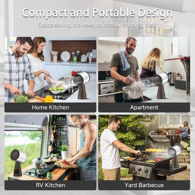 Alt view image 5 of 7 - Portable Range Hood, 3 Speed Kitchen Exhaust Fan with Light, Low Noise, Detachable Aluminum Filter, Oil Collection Cup,Desktop Range Hood for Indoor BBQ, RV, Apartment