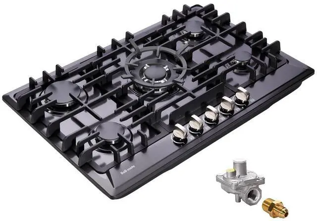 Main image of 30 Inch Gas Cooktop, Built-in 5 Burners Stainless Steel Stovetop with Thermocouple Protection LPG/NG Convertible Stove Dual Fuel Cooktop DM527-SA02B