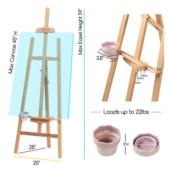 Alt view image 2 of 7 - Beechwood Lyre Easel Tripod - Adjustable Art Paint Easel with Brush Holder, Washer & Metal Stand, Perfect for Painting, Display, Wedding Sign
