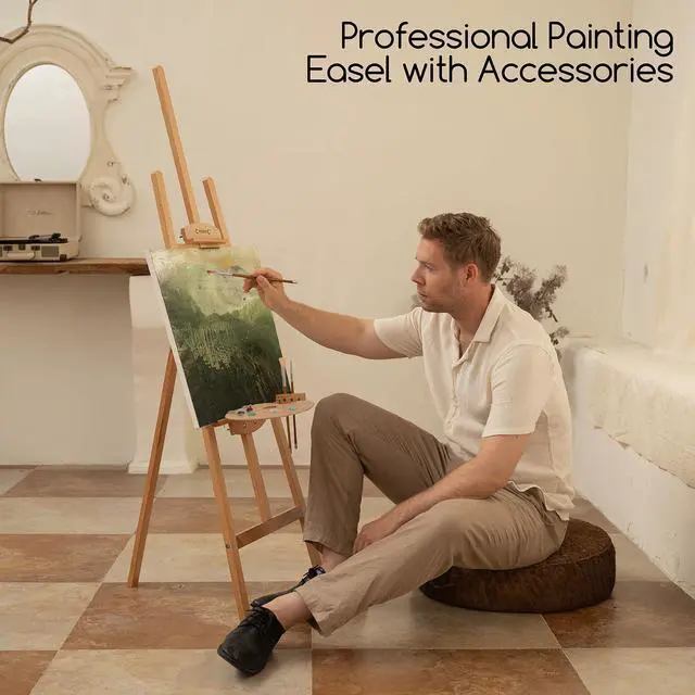 Alt view image 6 of 7 - Beechwood Lyre Easel Tripod - Adjustable Art Paint Easel with Brush Holder, Washer & Metal Stand, Perfect for Painting, Display, Wedding Sign