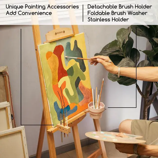 Alt view image 3 of 7 - Beechwood Lyre Easel Tripod - Adjustable Art Paint Easel with Brush Holder, Washer & Metal Stand, Perfect for Painting, Display, Wedding Sign