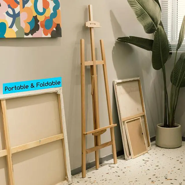 Alt view image 7 of 7 - Beechwood Lyre Easel Tripod - Adjustable Art Paint Easel with Brush Holder, Washer & Metal Stand, Perfect for Painting, Display, Wedding Sign