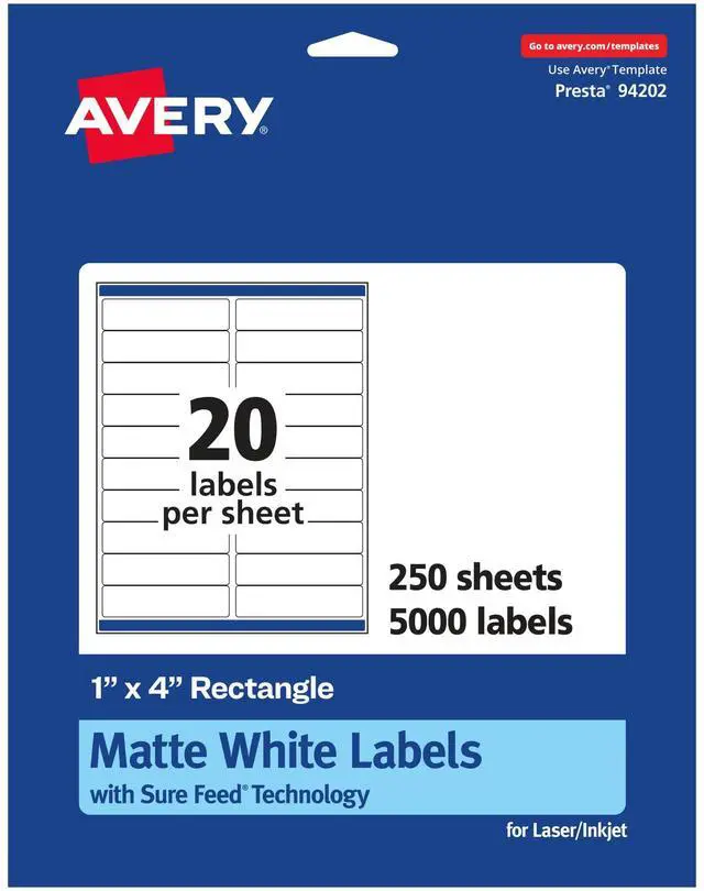 Main image of ® Matte White Rectangle Labels, Sure Feed® Technology, 1" x 4", 5,000 Matte White Printable Labels