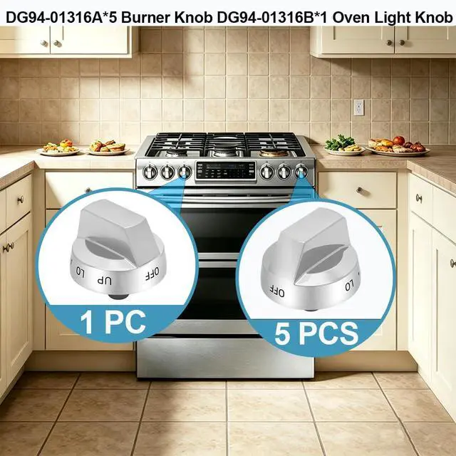 Alt view image 6 of 7 - NX58K9850SG NX58K9850SS NX58K9852SG Knobs for Samsung Gas Stove Knobs | DG94-01316A*5 Burner Knobs & DG94-01316B*1 Oven Light Knob for DG94-01316C*5 Knobs