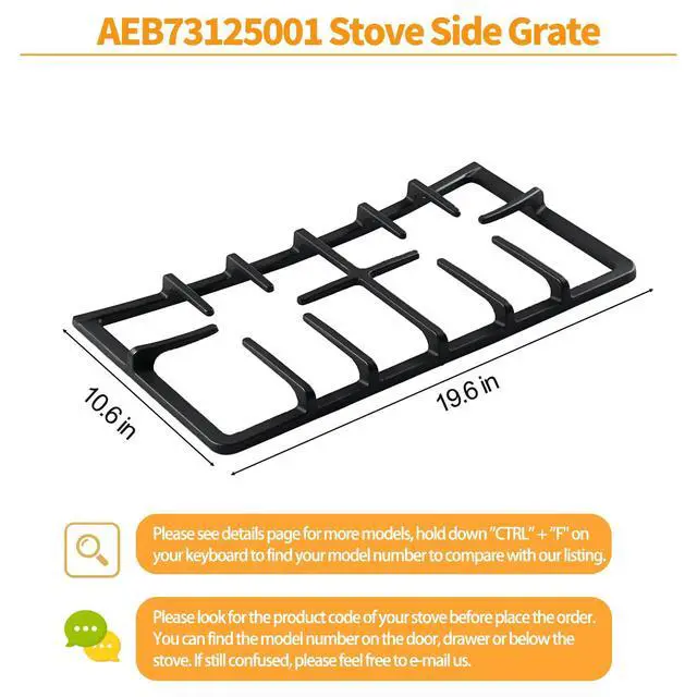 Alt view image 2 of 6 - AEB73125001 Stove Grates Replacement Parts for LG Range Grate 19.61x10.6 Cast Iron Grate LRG3061BD LRG3091ST LG Gas Stove Burner Grate Surface Cooktop Side Burner Grate Wok Rack