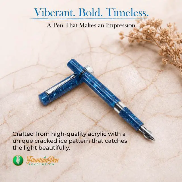 Alt view image 5 of 7 - FPR Jaipur V2 Blue Piston Fill Refillable Fountain Pen for Writers | Ultra Flex Nib, Cracked Ice Acrylic Body, Ebonite Feed, Twist-On Closure, 4 mm to 2 mm Line Variation