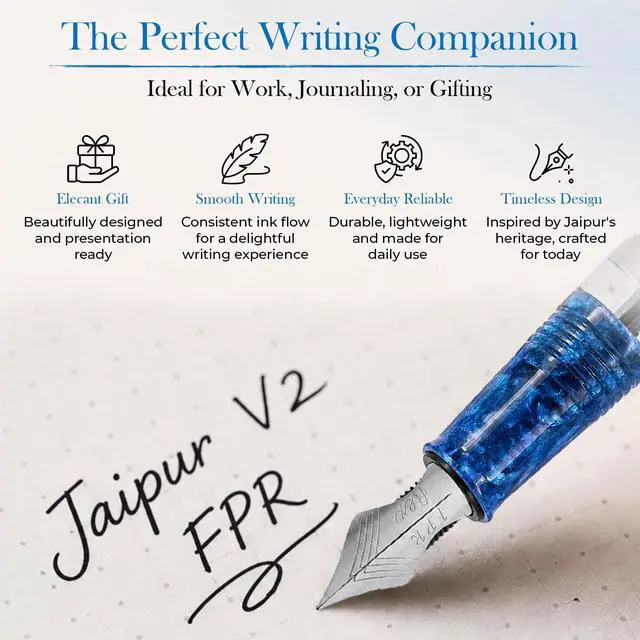 Alt view image 6 of 7 - FPR Jaipur V2 Blue Piston Fill Refillable Fountain Pen for Writers | Ultra Flex Nib, Cracked Ice Acrylic Body, Ebonite Feed, Twist-On Closure, 4 mm to 2 mm Line Variation