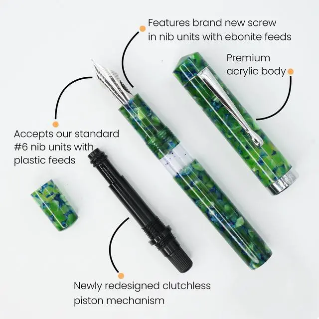 Alt view image 3 of 7 - FPR Jaipur V2 Jade Piston Fill Refillable Fountain Pen for Writers | Ultra Flex Nib, Cracked Ice Acrylic Body, Ebonite Feed, Twist-On Closure, 4 mm to 2 mm Line Variation