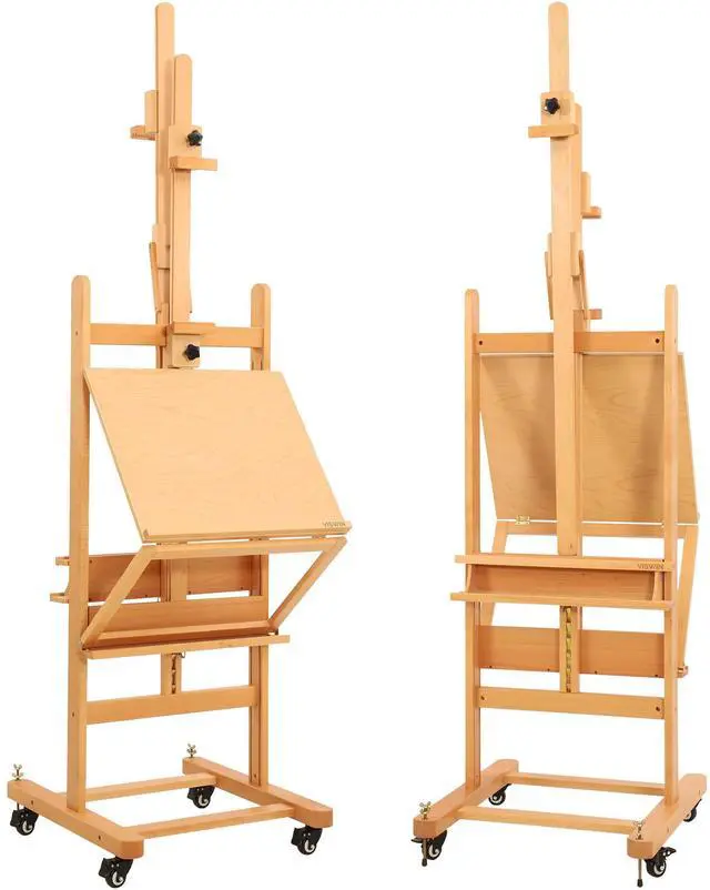 Main image of Double-Sided Easel & Drafting Table, Hold 1 or 2 Canvas, Solid Beech Wood Artist Easel for Painting Canvas, Adjustable H Frame Easel with Tray & Wheels, Art Easel Stand for Adults, Artists