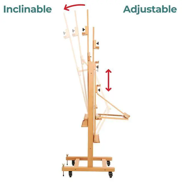 Alt view image 4 of 7 - Double-Sided Easel & Drafting Table, Hold 1 or 2 Canvas, Solid Beech Wood Artist Easel for Painting Canvas, Adjustable H Frame Easel with Tray & Wheels, Art Easel Stand for Adults, Artists
