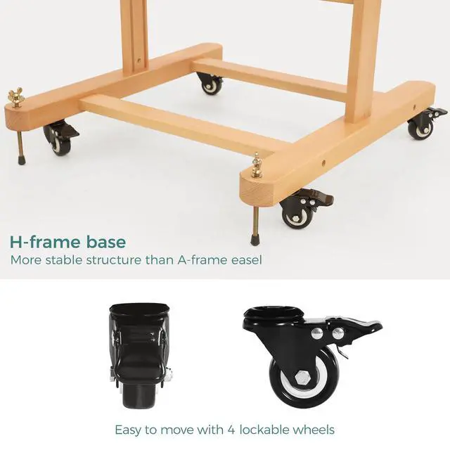 Alt view image 6 of 7 - Double-Sided Easel & Drafting Table, Hold 1 or 2 Canvas, Solid Beech Wood Artist Easel for Painting Canvas, Adjustable H Frame Easel with Tray & Wheels, Art Easel Stand for Adults, Artists
