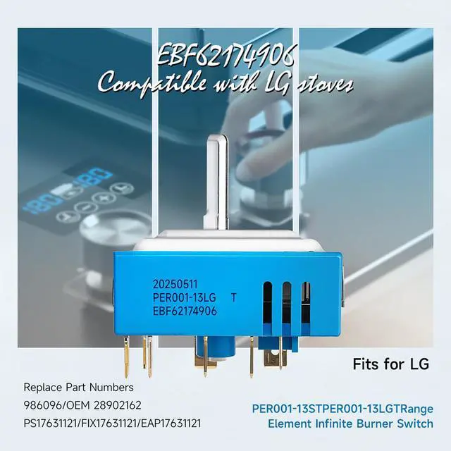 Alt view image 7 of 7 - EBF62174906 Infinite Control Switch for LG Electric Range Oven Surface Element Replacement PER001-13LG PER001-13S T EBF62174902 EBF62174904