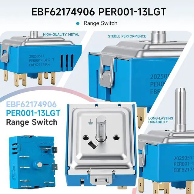Alt view image 6 of 7 - EBF62174906 Infinite Control Switch for LG Electric Range Oven Surface Element Replacement PER001-13LG PER001-13S T EBF62174902 EBF62174904