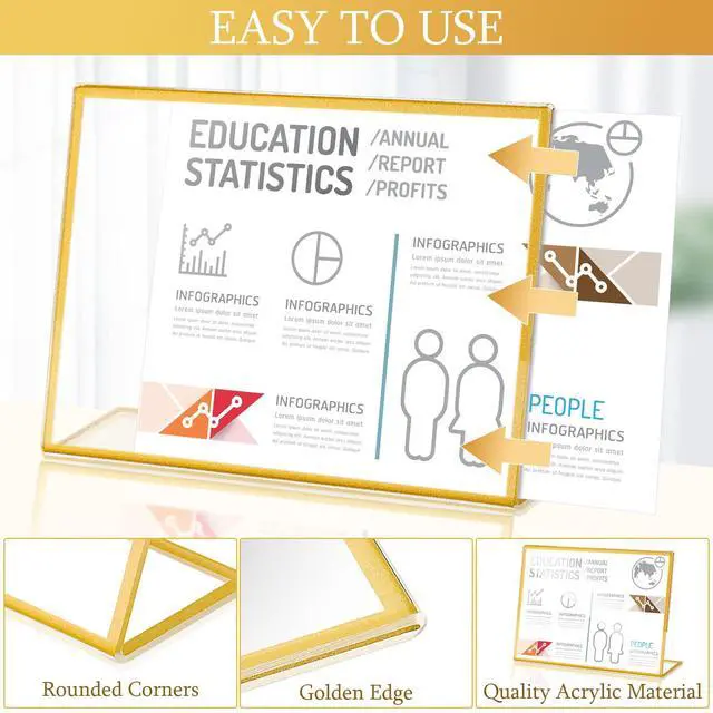 Alt view image 3 of 7 - 36 Pack Acrylic Sign Holder Gold Frame Table Numbers Slanted Back Menu Display Stand Clear Flyer Document Photo Display Holders Plastic Table Signs for Wedding Office(Horizontal Style,4 x 6 Inch)