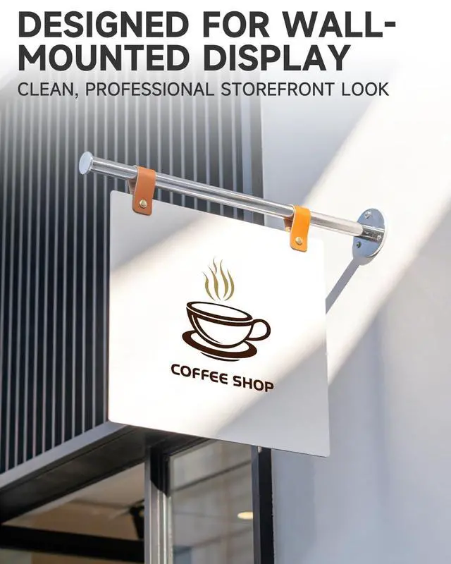 Alt view image 2 of 7 - Blank Metal Hanging Sign Board for Business Storefront, Commercial Grade Side Mount Sign with Wall Bracket & Hardware, Unprinted DIY Metal Sign Base for Café, Restaurant, Retail Shop