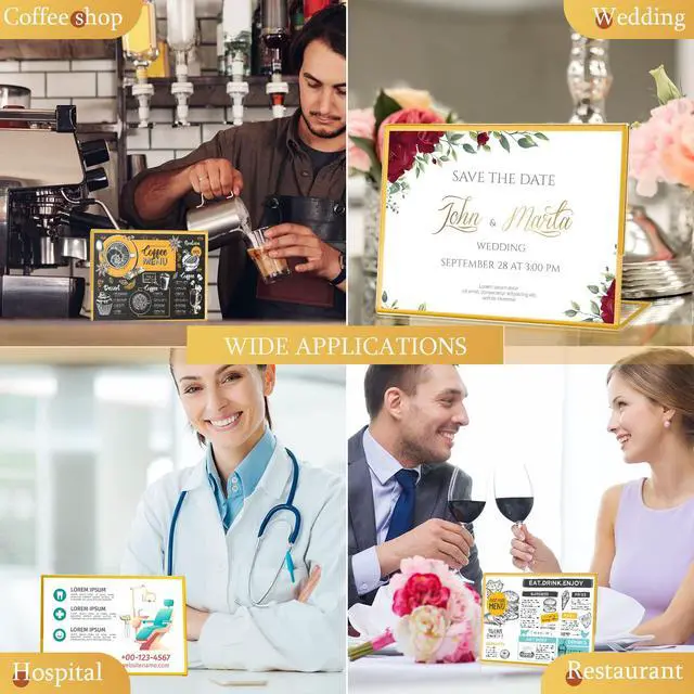 Alt view image 7 of 7 - 36 Pack Acrylic Sign Holder Gold Frame Table Numbers Slanted Back Menu Display Stand Clear Flyer Document Photo Display Holders Plastic Table Signs for Wedding Office(Horizontal Style,4 x 6 Inch)