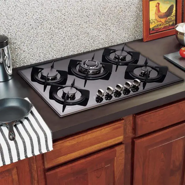 Alt view image 6 of 6 - 30-inch 5-Burner Built-in Gas Cooktop with Tempered Glass & Cast Iron Grates - LW5G01 (LPG/NG Convertible, Black)