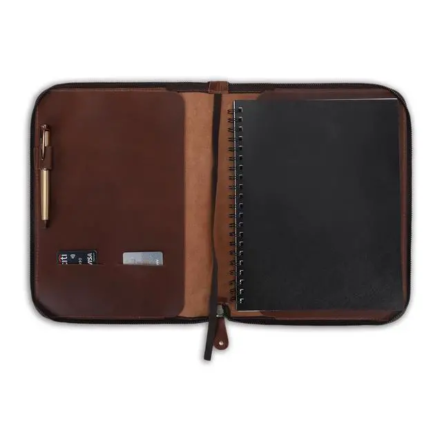 Alt view image 4 of 7 - Full Grain Leather Notebook Cover, 8.5x11 Zippered Journal - Tan | Full grain leather, refillable, fits 8.5x11 spiral or Cahier XXL, handmade, durable zipper